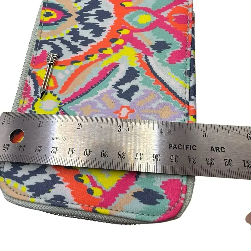 S & D Travel Jewelry Case with Multicolored Print and Zipper Closure